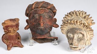 Two fragmentary clay heads, etc.