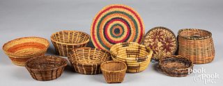 Group of ten tribal basketry items
