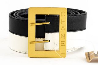 Chanel Two-Tone Black and White Leather Belt