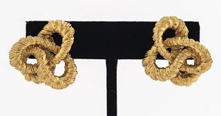 Vintage 18K Gold Open Lattice Knot Clip Earrings