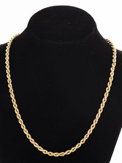 Italian 18K Yellow Gold Rope Chain Necklace