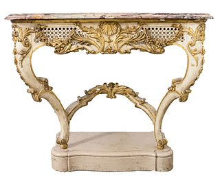 French Rococo Revival Marble Top Console Table