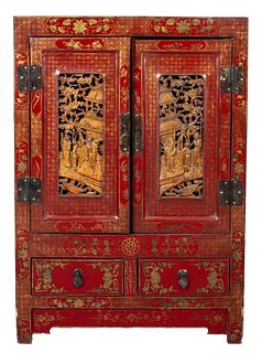 Chinoiserie Red Lacquer Cabinet