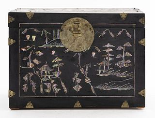Korean Black Lacquer Box w Mother of Pearl