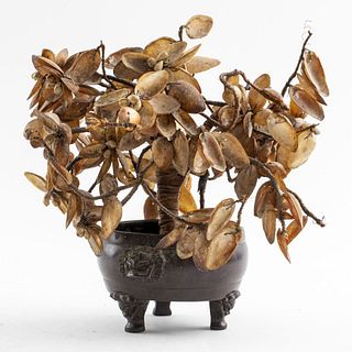 Chinese Shell Tree in Bronze Censer, Signed