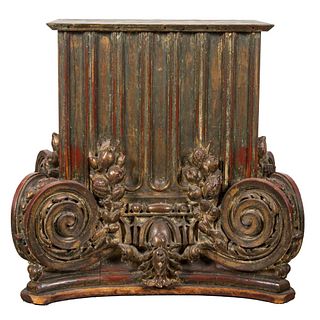 Polychrome Decorated Ionic Capital Side Table