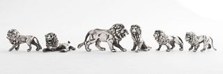 Sterling Silver Lion Figurines, 6