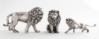 Assorted Sterling Silver Clad Lion Figurines, 3