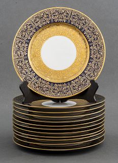 Hutschenreuther Limoges Gold Encrusted Plates, 12