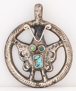 Native American Silver Turquoise Butterfly Pendant