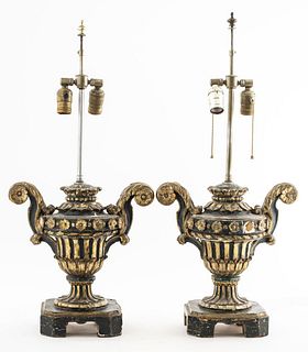 Baroque Giltwood Urn Table Lamps, Pair