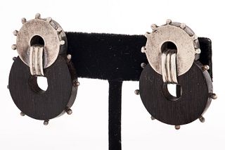 Vintage Taxco Mexican Silver & Wood Earrings