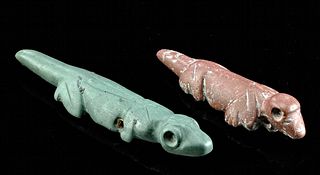 2 Fine Tairona Stone Lizard Pendants