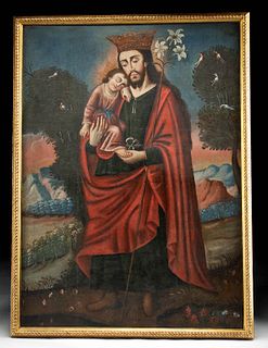 Spanish Colonial Painting - St. Joseph & Christ Child