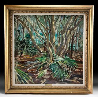 Framed W. Draper Painting - "Trees Bermuda" 1970s