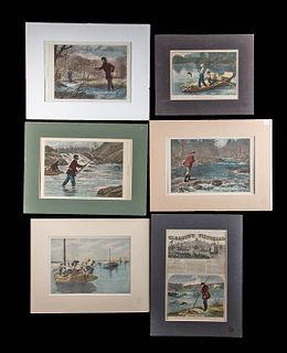 Six 19th C. American Prints of Fishing Scenes