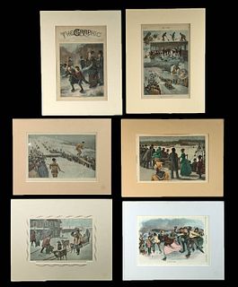 Six 19th C. American Prints with Winter Sports Themes