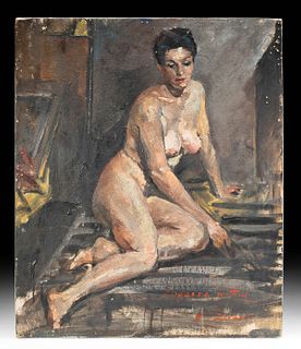William Draper Painting - "Enquire Within" (Nude) 1950
