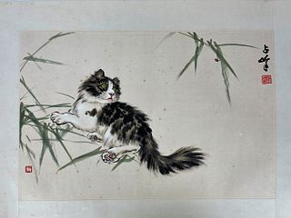 A Chinese Painting Cat and Bug by Liang ZhanFeng