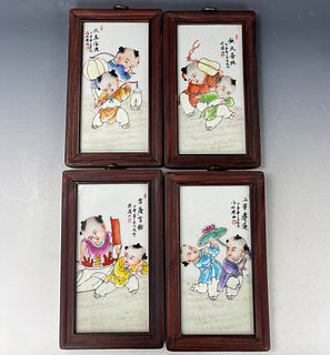 Four Chinese Famille Rose Porcelain Plaque 