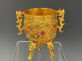 A Chinese Gold Color Tripod Copper Vessel