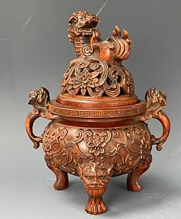 A Decorative Chinese Wood Carving Dragon Censer