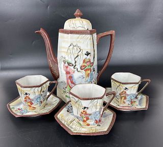 A Set of Porcelain Teapot and Cups Suzuki Harunobu Mark