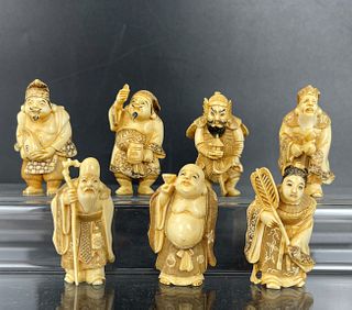 The Seven Gods of Luck Carving Bone Statues