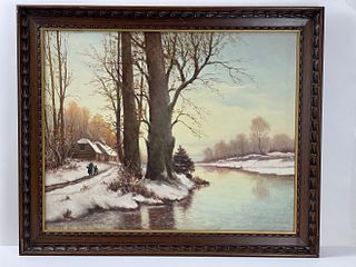 A Framed Winter Scene on Canvas by H. Verhaaf (1890 - 1970)