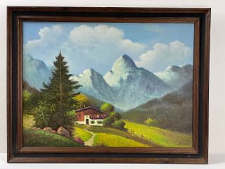 A Framed Cabin on the Hill on Canvas by H. Verhaaf (1890 - 1970)