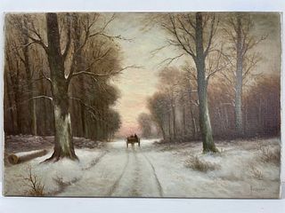 A Wintery Road on Canvas by H. Verhaaf (1890 - 1970)