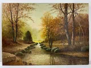 An Autumn River Banks on Canvas by H. Verhaaf (1890 - 1970)