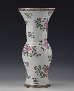 A Chinese  Famille Rose Floral Gu Vase with Hua Rong Tang Mark