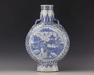 A Chinese Blue and White Moon Flask Vase