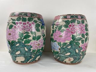 A Pair of Famille Rose Porcelain Garden Stools