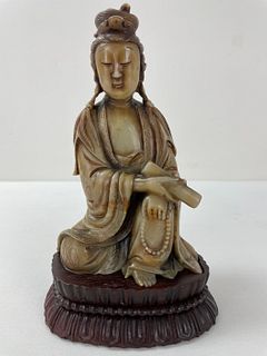 Chinese Carving Soapstone Figure of Guanyin Buddha