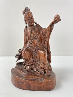 A Chinese Carving Wood Figure of Guanyin Buddha