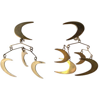 Ruth Berridge American Modernist Silver Vermeil Kinetic Mobile Moon Earrings