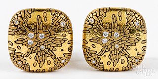 Pair of Alex Sepkus 18K gold and diamond earrings