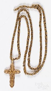 14K gold necklace with cross pendant, 11.4dwt.