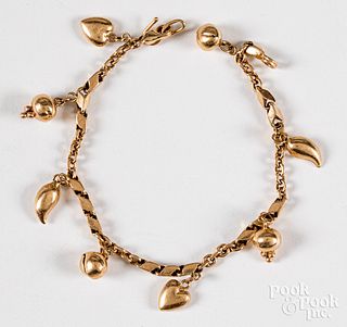 14K gold charm bracelet, 7.4dwt.