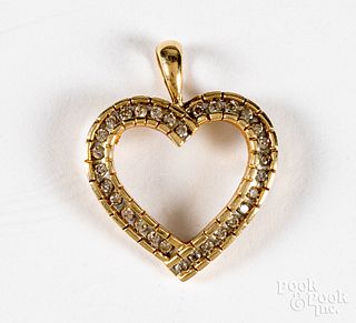 14K gold and diamond heart pendant, 3.4dwt.