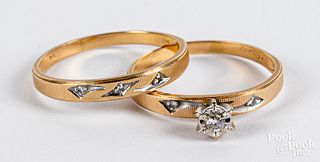 14K gold and diamond wedding band set