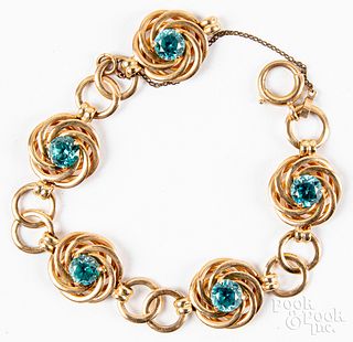 14K gold and colored stone bracelet, 17.1dwt.