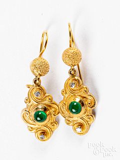 14K gold, diamond, & colored stone earrings