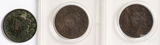 Three large cents, 1822, 1835, 1836.