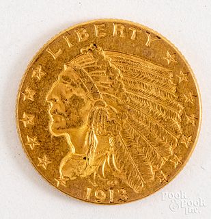 1913 Indian Head two and a half dollar gold coin