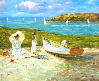 S. Hime Oil, Mother and Children at The Shore