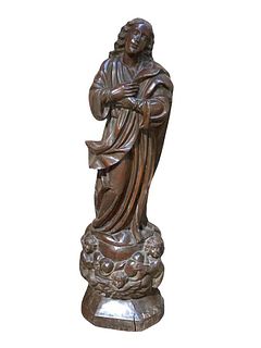 Carved Wood Figure of a Saint 