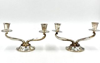 Pair of Fisher Sterling Two Light Candelabra